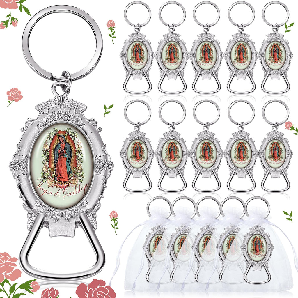 Misdary 24 Pcs Our Lady of Guadalupe Bottle Opener Keychain Baptism Favors