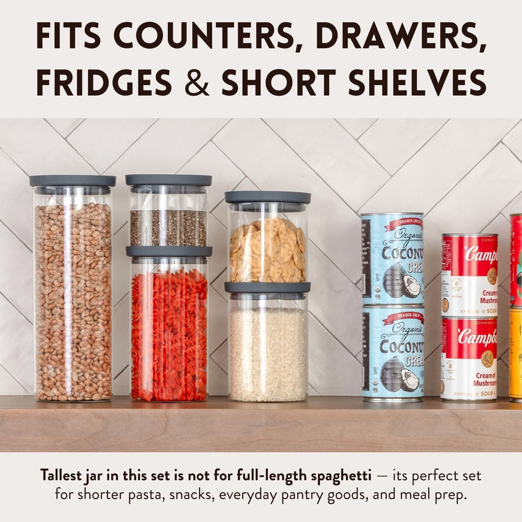 The Hazel Pantry Glass Kitchen Storage Containers with Airtight Silicone Lids, BPA-Free Pantry Glass Jars with Airtight Lid for Pantry Meal Prep, Pasta and Food – Set of 5 with Portion Tool