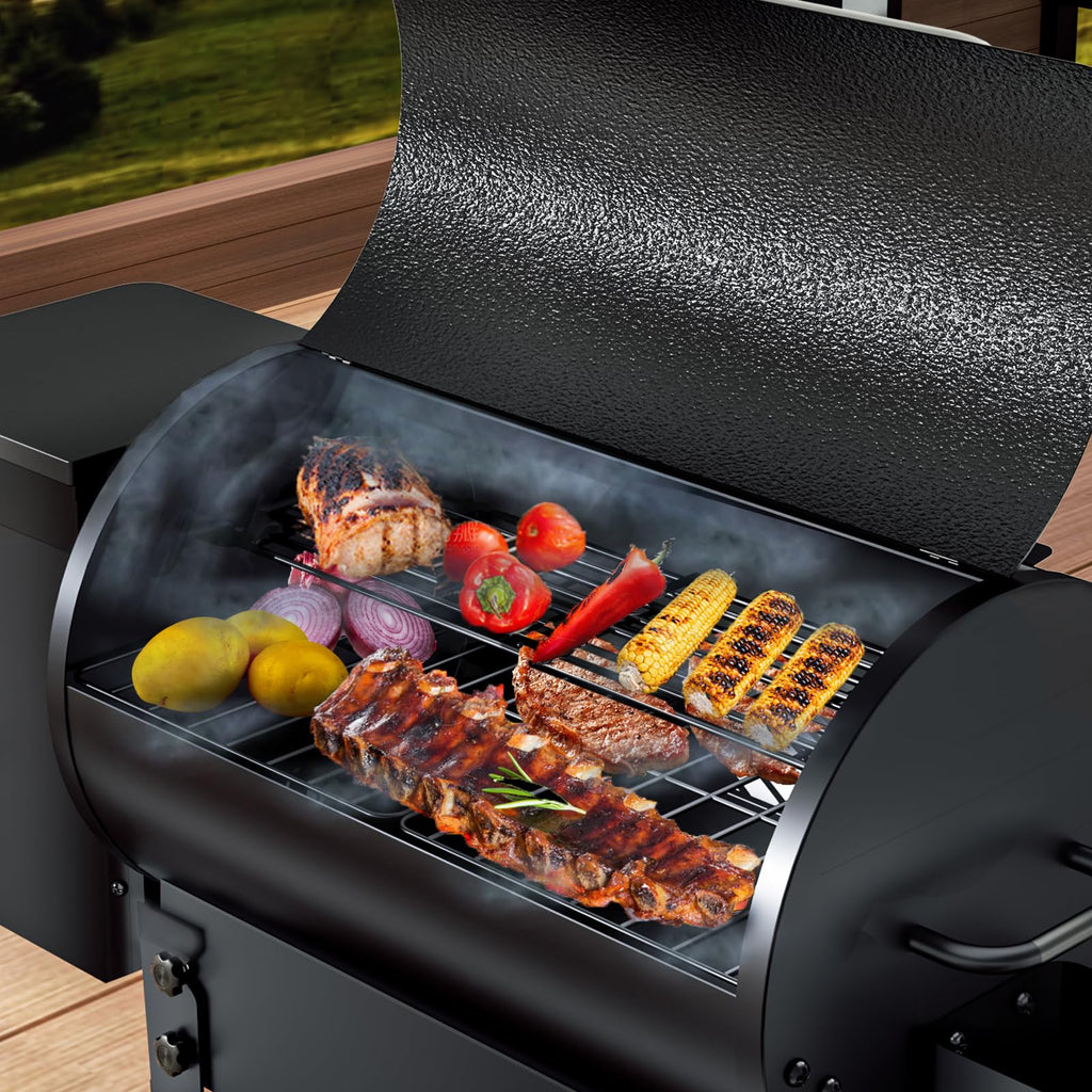 Electric Wood Pellet Grill & Smoker with Foldable Legs, 456 SQ.IN Grill Capacity, 11LB Pellet Hopper, PID Temperature Control 180-425°F, Portable Foldable Design for Backyard Camping Bake and Roast