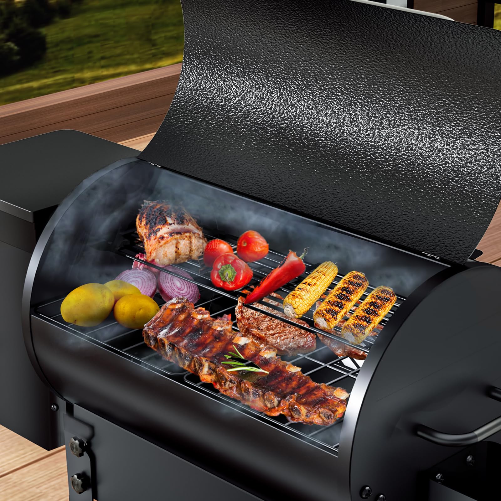 Electric Wood Pellet Grill & Smoker with Foldable Legs, 456 SQ.IN Grill Capacity, 11LB Pellet Hopper, PID Temperature Control 180-425°F, Portable Foldable Design for Backyard Camping Bake and Roast