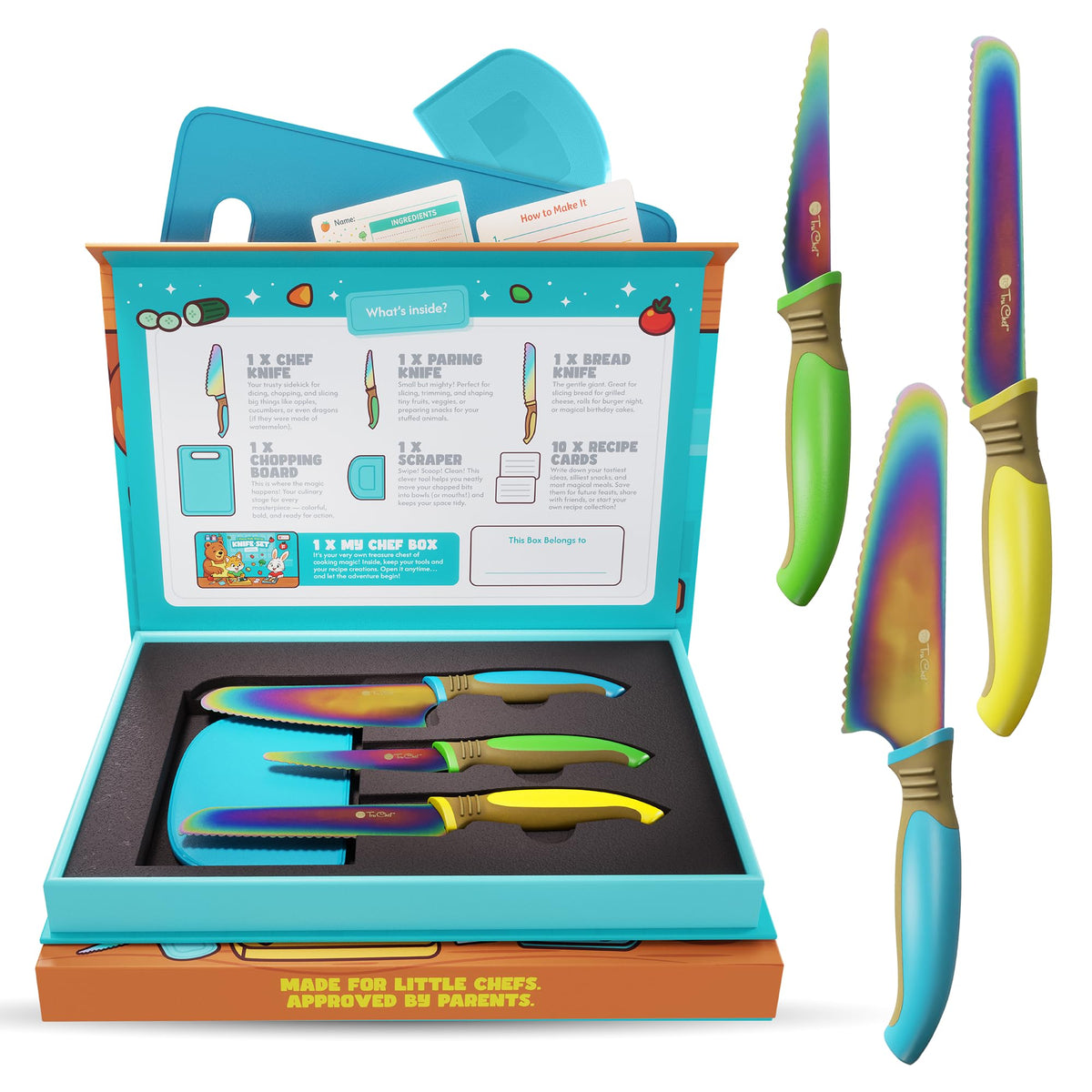 TruChef Kids Knife Set for Real Cooking, Skin Safe, 7 Pcs, Ages 3-12