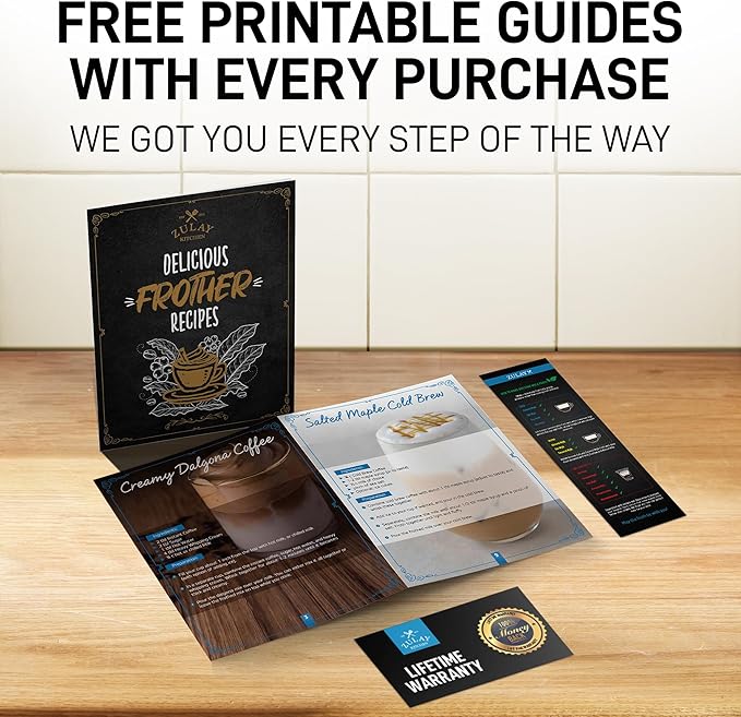 Zulay Kitchen Powerful Double Whisk Milk Frother Handheld - Foam Maker With Stand - Whisk Drink Mixer for Coffee, Mini Foamer for Latte, Matcha, Frappe, Hot Chocolate & Cappuccino (Metallic Black)
