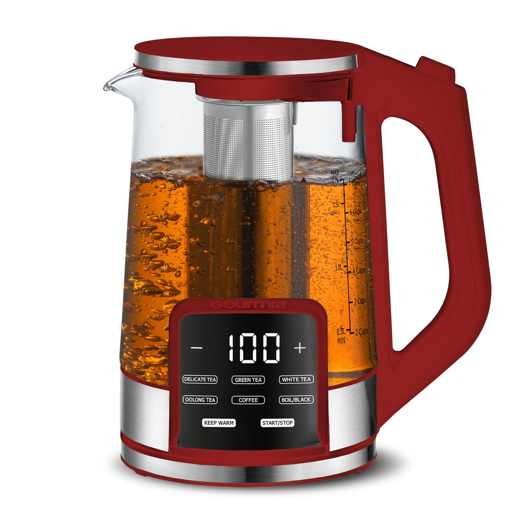 Gourmia Electric Glass Kettle - 1.7L Capacity, Digital Display, Peach