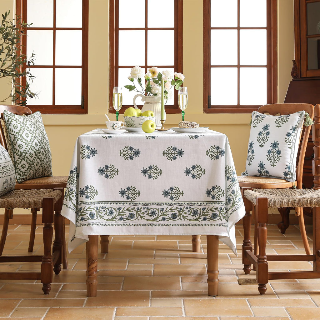 ISAENNE Designer French Linen Rectangular Tablecloth,71"x55"-Mosella F