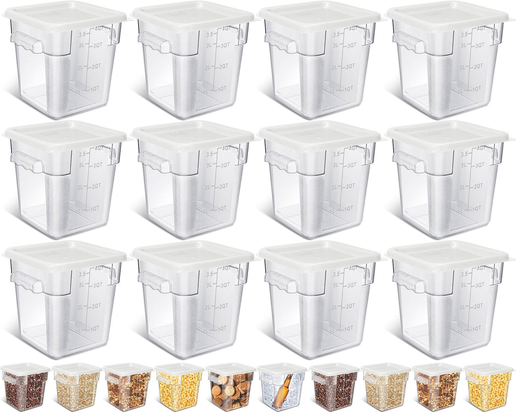 Yungyan 12 Pcs 4 Qt Commercial Food Storage Containers with Lids Restaurant Square Airtight Food Storage Containers Clear Cereal Containers for Kitchen Freezer Dishwasher Pantry(Blue Lid)