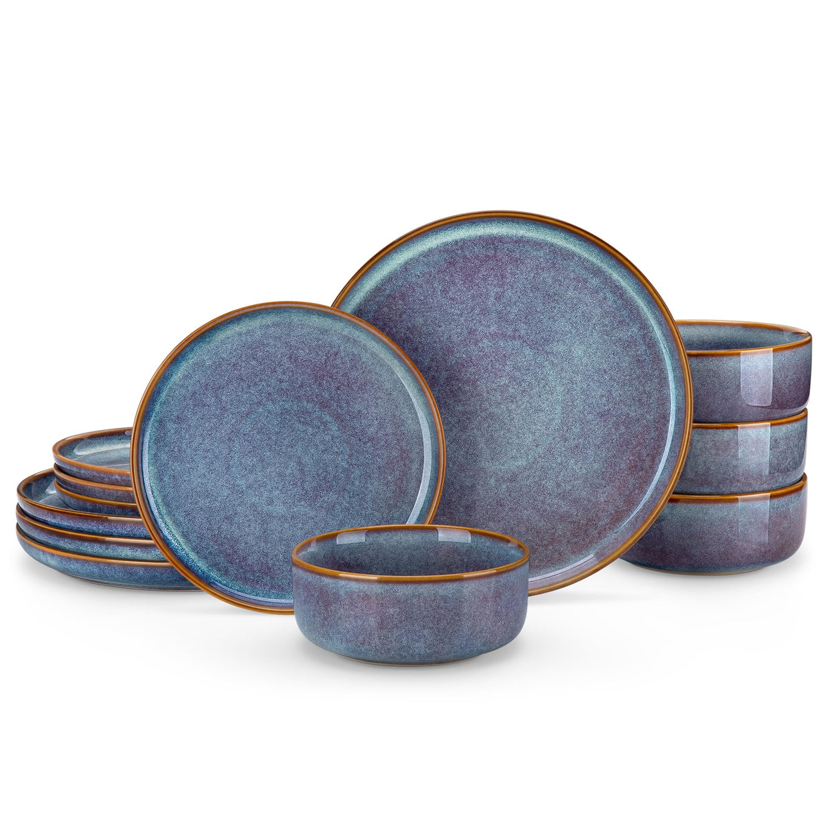 vancasso PLAYA Plates and Bowls Sets,12 Pieces Grey Dinnerware Sets for Kitchen,Reactive Glaze Dishes Set for 4,Dishwasher and Microwave Safe