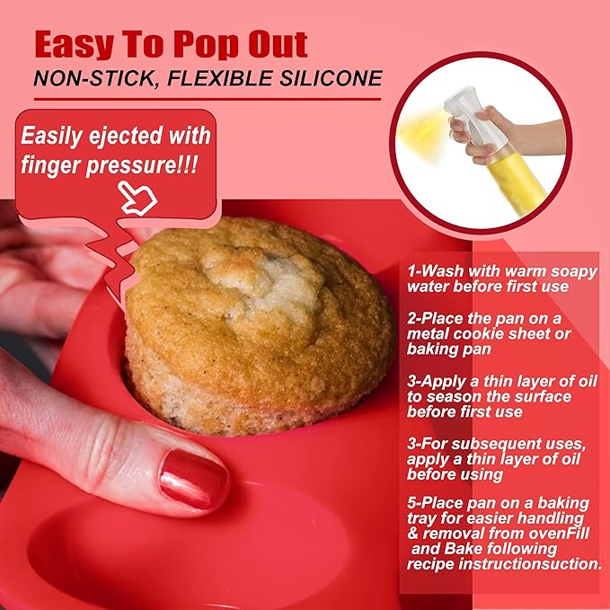 6 Cups Jumbo Muffin Pan,Silicone Cupcake Pan for Baking Food Grade Silicone Non Stick - Upgraded Thickened