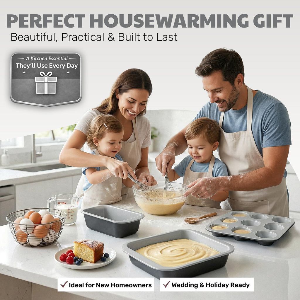 Gotham Steel 6 Pc Stackable Baking Pans Set, 70% Space Saving Design, Ceramic Bakeware Sets Non Toxic Made Without PFOA PFOS, with Cookie Sheet Tray, Cake & Muffin Pans, Oven & Dishwasher Safe