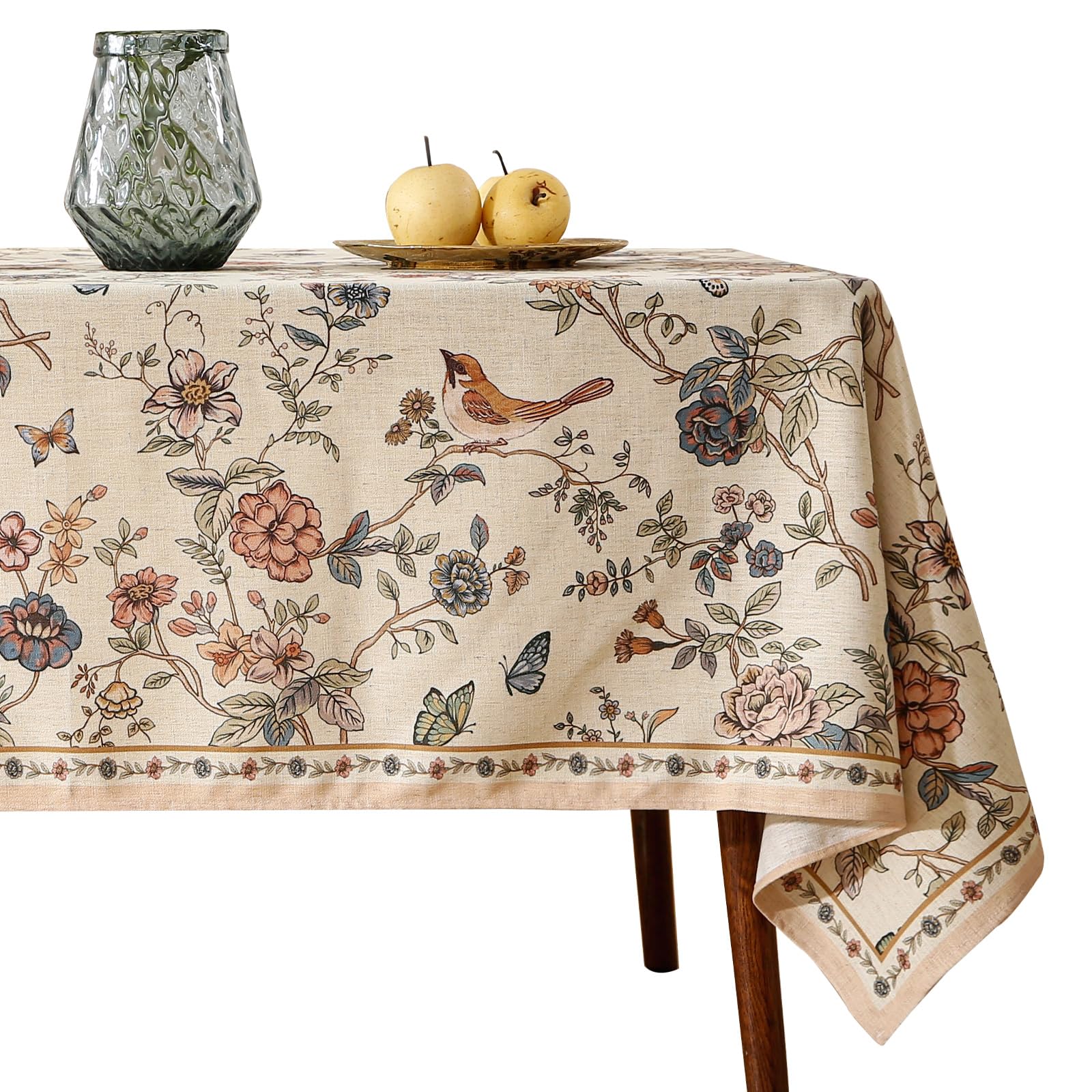 ISAENNE Designer French Linen Rectangular Tablecloth,118"x67"-Cornucopia