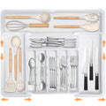 Spaclear Large Silverware Drawer Organizer Expandable Kitchen Utensil Organizer BPA Free Flatware Cutlery Holder Tray Adjustable Plastic Drawer Divider Storage for Forks Knives 6-9 Slots White