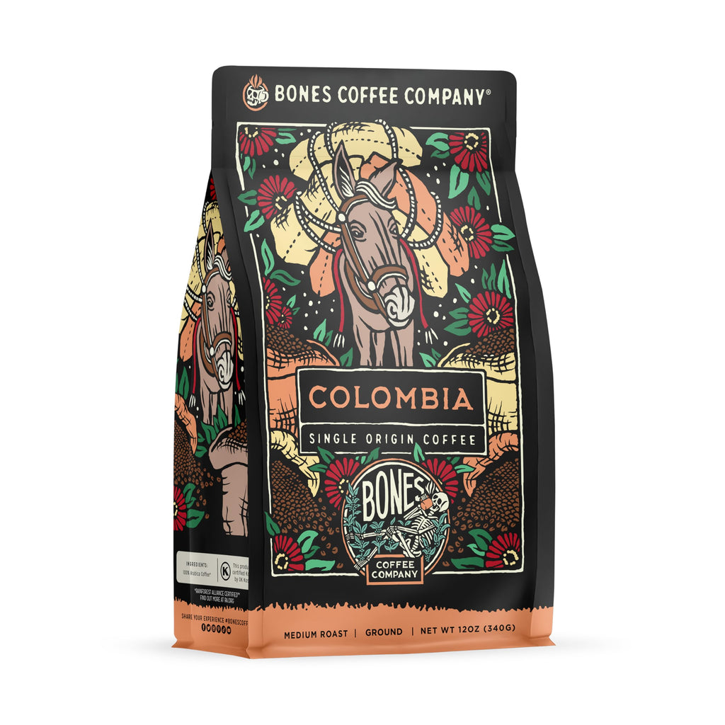 Bones Coffee Company Ethiopia Single-Origin, Citrus, Floral and Berries Notes, Whole Coffee Beans, Low Acid Medium Roast Arabica Beans Flavored Coffee, 12 oz Whole Bean