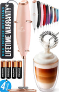 Zulay Kitchen Powerful Milk Frother Wand With Duracell Batteries - Ultra Fast Handheld Drink Mixer - Electric Whisk Foam Maker for Coffee, Lattes, Cappuccino & Matcha - Z1 Motor - Rose Peach