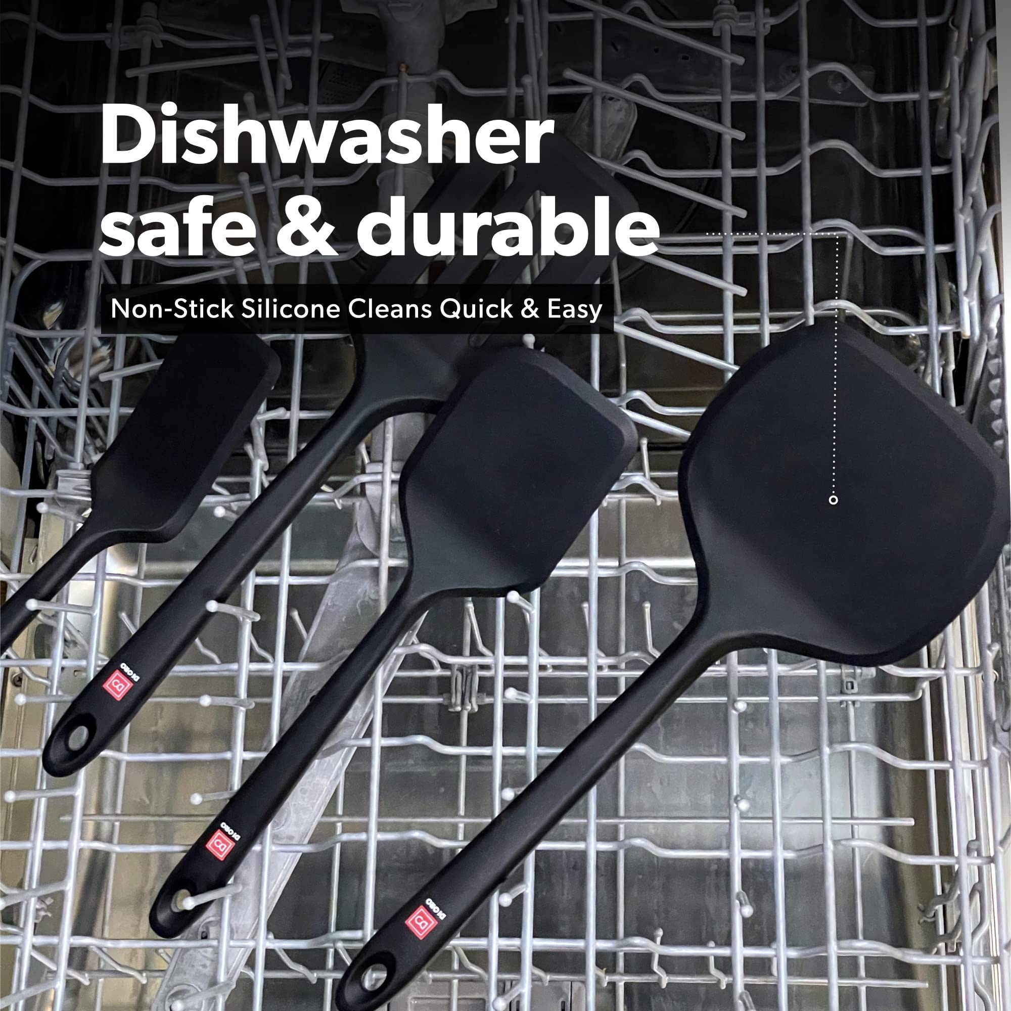 DI ORO Silicone Turner Spatula Set - 600F Heat Resistant, 2-Pc Black