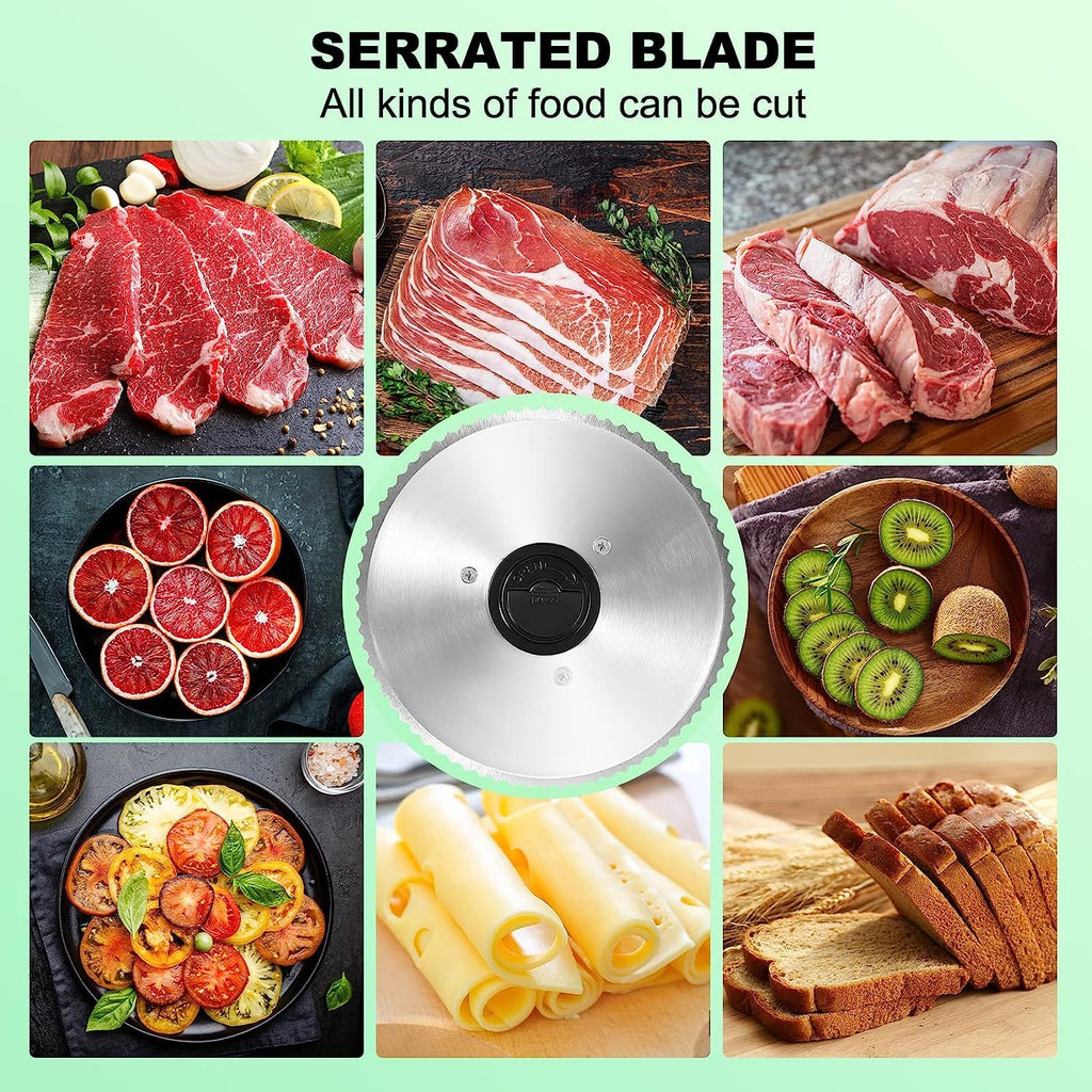 OSTBA Meat Slicer Machine for Home, Electric Deli Food Slicer with Removable 6.7” Stainless Steel Blades, 0-15mm Adjustable Thickness, Easy to Clean, 150W, Ideal for Cold Cuts, Cheese, Bread, Fruit