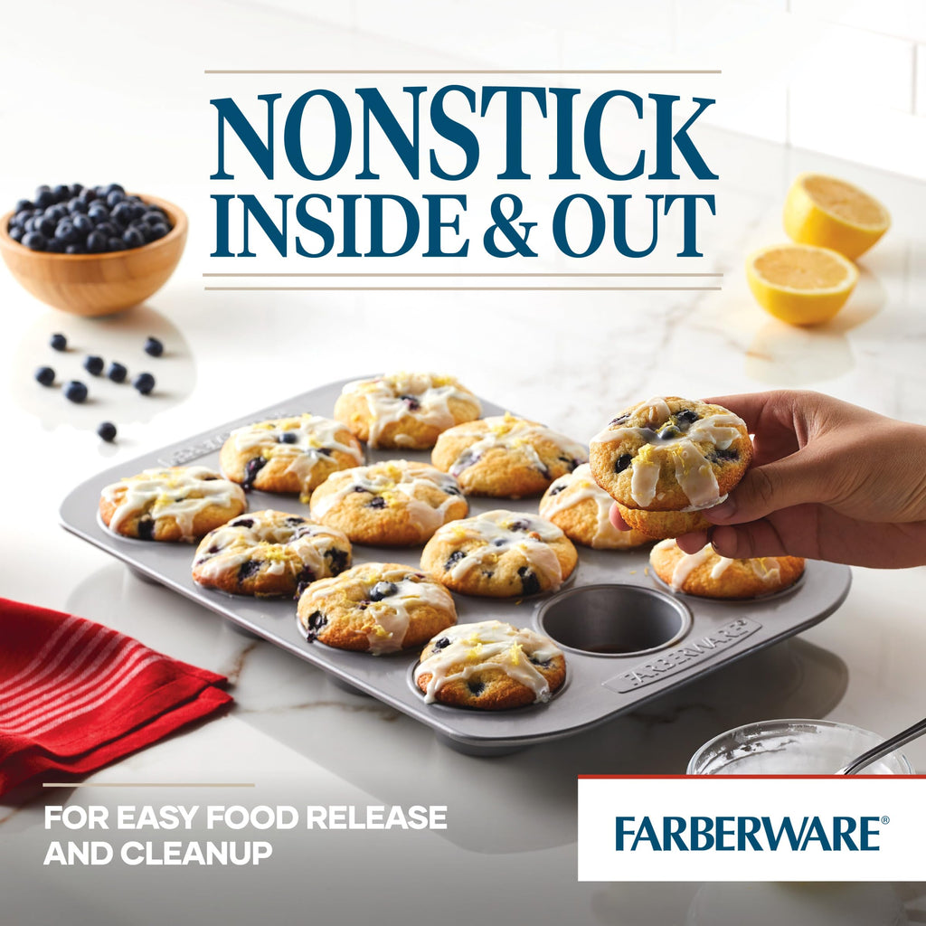 Farberware Bakeware Nonstick Muffin & Cupcake Pans, 12-Cup, Gray