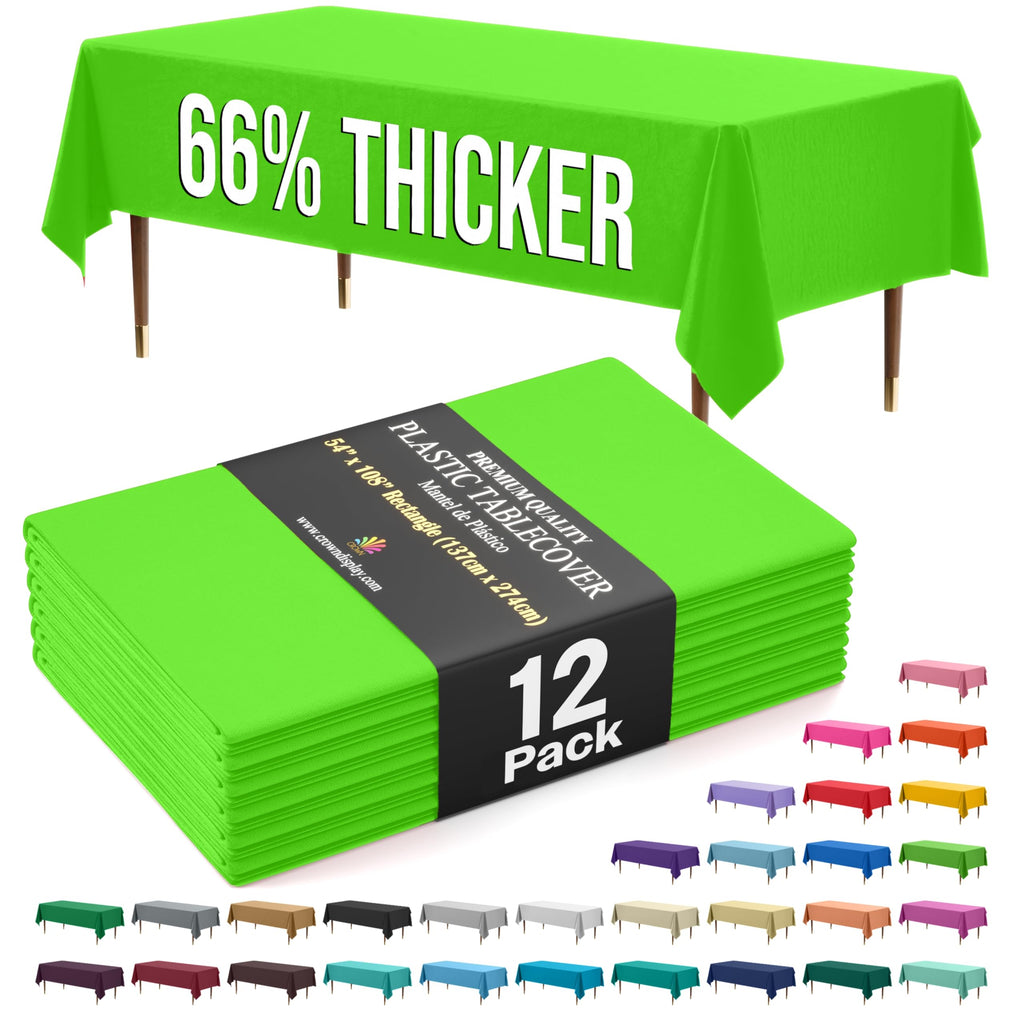 Exquisite Party Solids 66% Thicker Premium Plastic Table Cloth Rectangle Table Cover 0.5 Mil 12 Pack Red Table Cloth 54 Inch x 108 Inch Disposable Tablecloth Won't Tear Easily Like Cheap Thin Brands