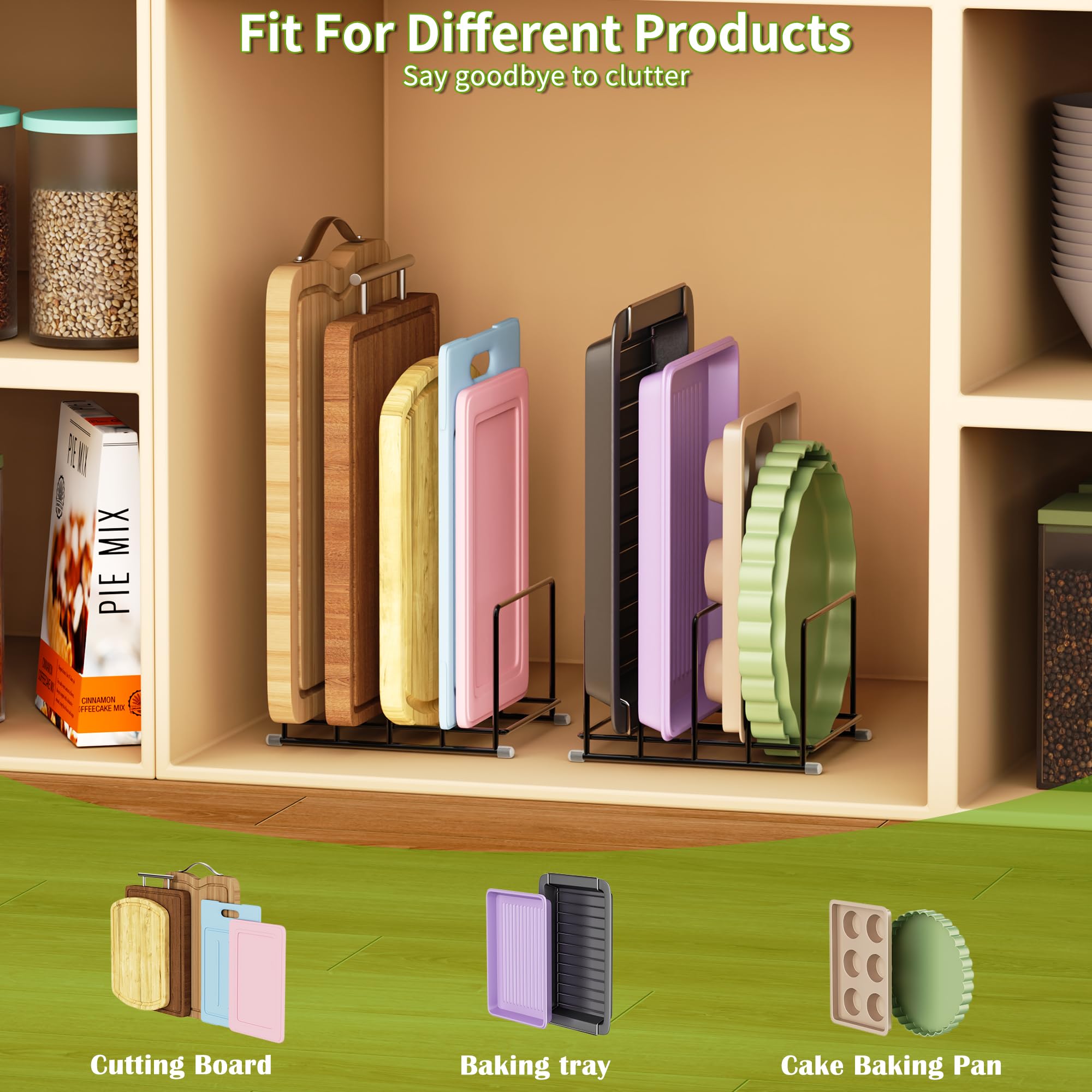 PLUVON Cutting Board Organizer-1.6in Wide Kitchen Cutting Board Holder Stand for Pan,Baking Sheets,Cookie Sheets with 4 Slots,Baking Sheet Oragnizer(2PC-Medium)