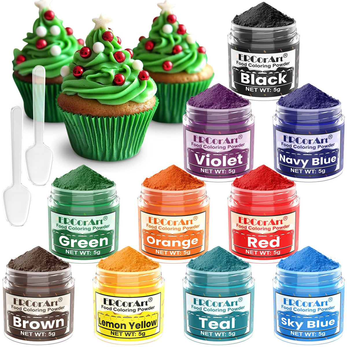 Food Coloring Powder - ERCorArt 10 Vivid Colors Powder Food Dye, Highly Concentrated Flavorless Food Coloring for Baking, Frosting, Cake Decorating, Icing, Cookies, Slime - 5g/Bottle