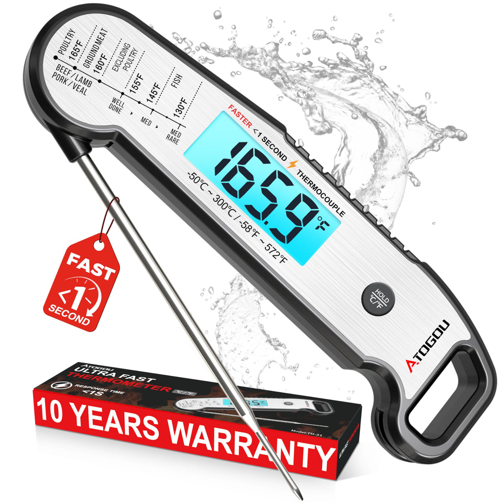Atogou Professional Meat Thermometer Digital, <1 Sec Instant Read, Silver