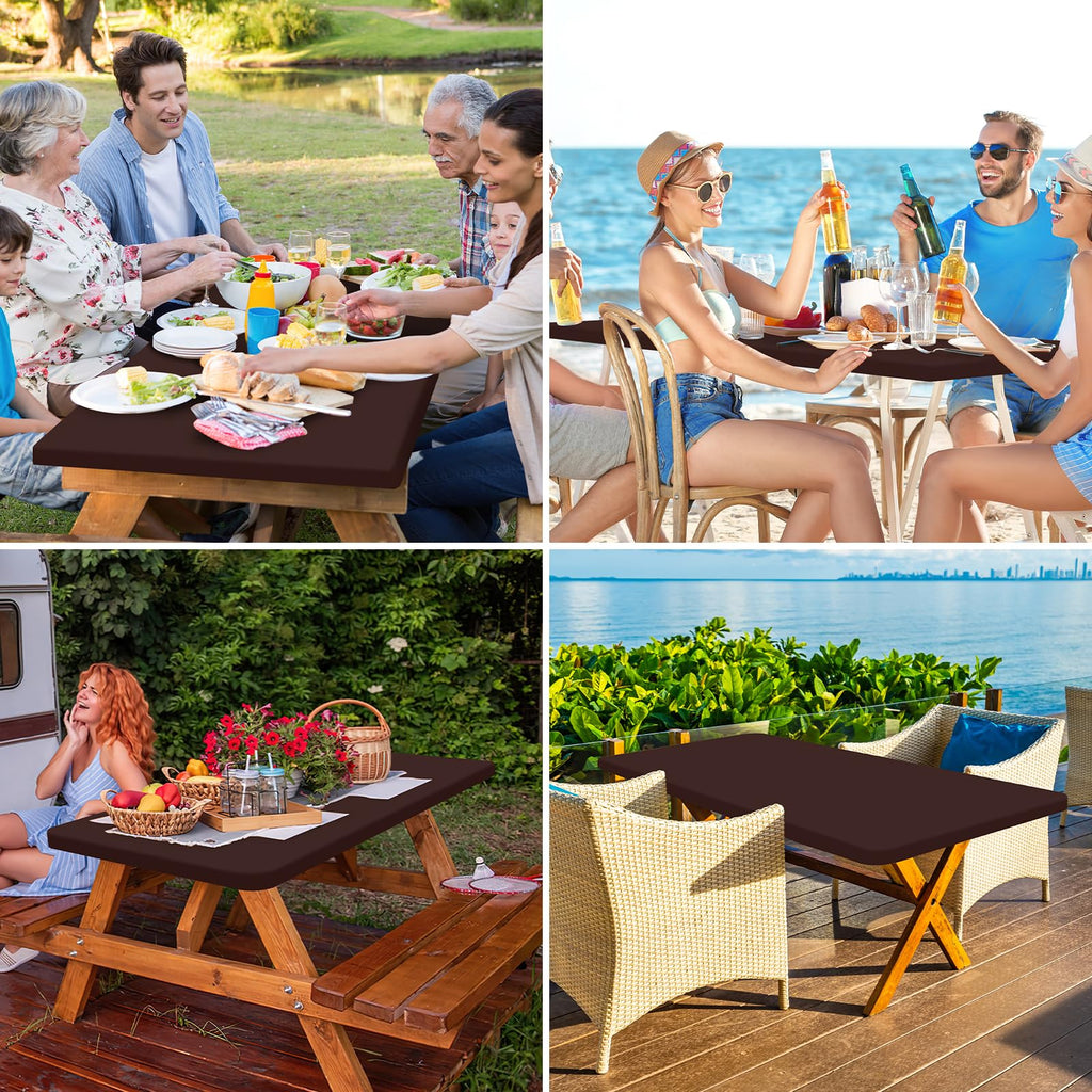 homing Rectangle Table Cloth Cover, Water-Resistant Polyester Elastic Fitted Tablecloth, Fits for 5 Foot Folding Tables, Washable Table Protector for Picnic, Camping, Outdoor (Coffee, 30" x 60")