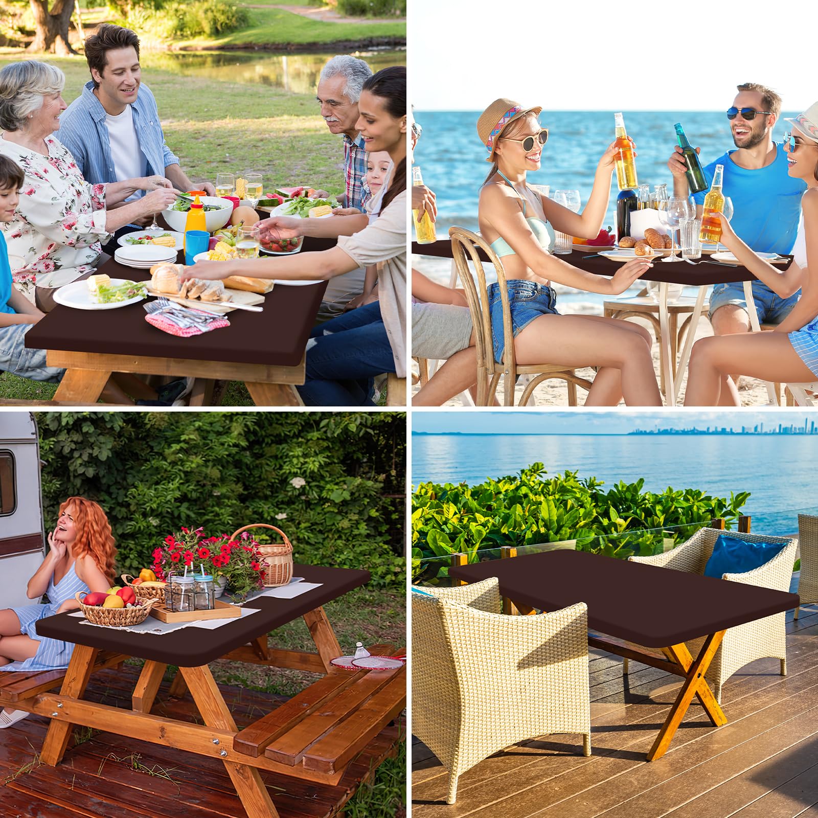homing Rectangle Table Cloth Cover, Water-Resistant Polyester Elastic Fitted Tablecloth, Fits for 5 Foot Folding Tables, Washable Table Protector for Picnic, Camping, Outdoor (Coffee, 30" x 60")
