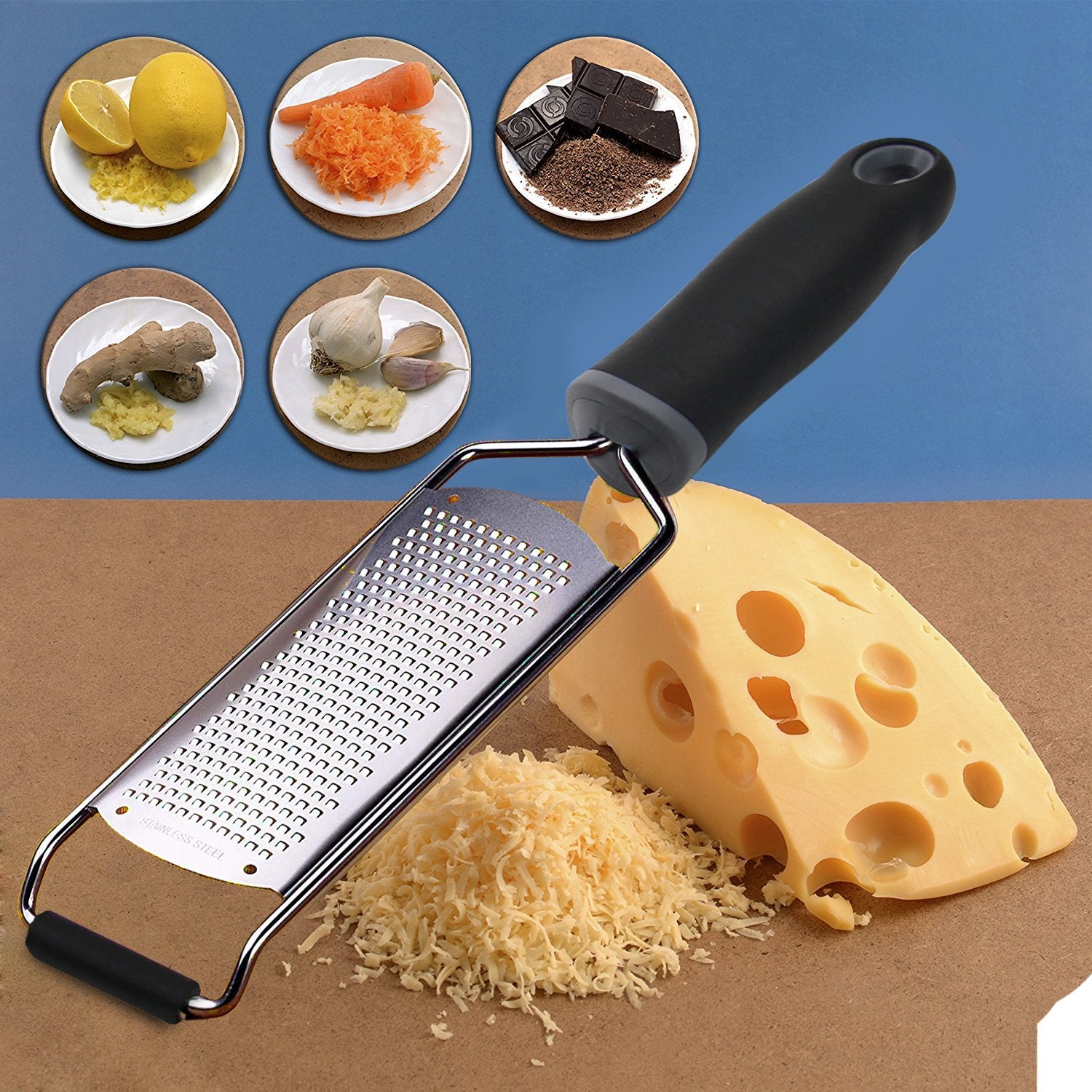 Wide Lemon Zester & Cheese Grater, 18/8 Stainless Steel with Cover, Black