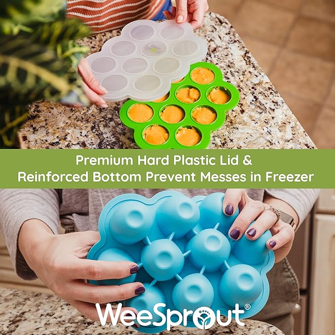WeeSprout Silicone Freezer Tray with Clip on Lid Perfect Food Storage Container for Homemade Baby Food, Vegetable, Fruit Purees, and Breast Milk (Bright Purple, Ten 1.5 Ounce Sections)