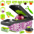 Kitchenvelly Vegetable Chopper 16 in 1 with Container, Veggie Chopper Food Chopper and Dicer, Onion Chopper Vegetable Cutter with 8 Stainless Steel Blades, Easy Meal Prep Kitchen Tool, Green