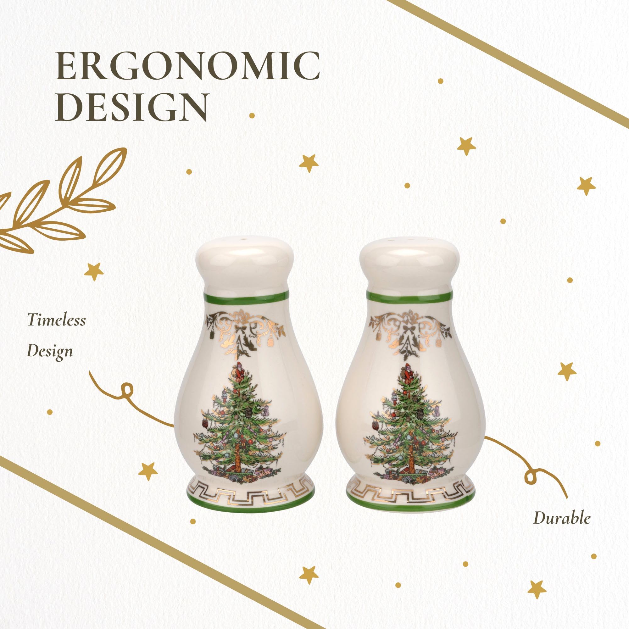 Spode Christmas Tree Gold Salt and Pepper Shaker Set (2-Piece)- Holiday Kitchen & Table Décor - Festive Home Accent, Christmas Gift/Stocking Stuffer for Collectors & Holiday Enthusiasts