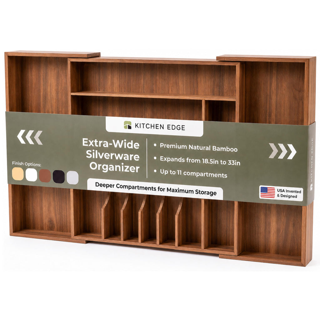KitchenEdge Silverware & Utensil Drawer Organizer, 14.5-25 in, Acacia