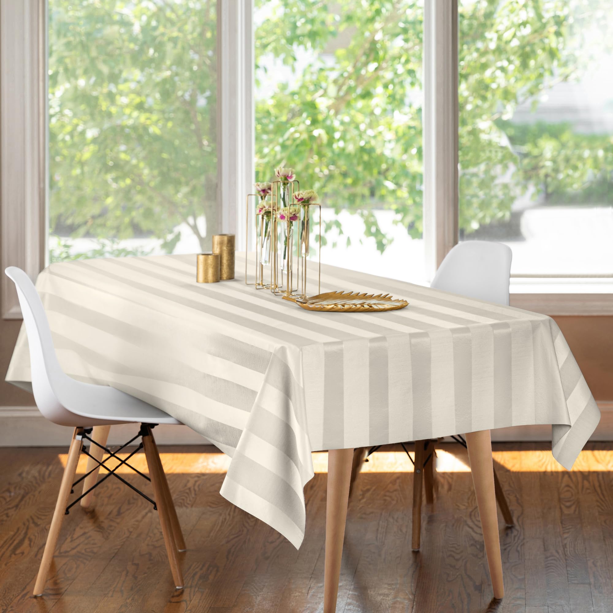 Luxury Table Protector Pad, 2 in 1 Table pad + Great Looking Tablecloth - Heat Resistant, Spill & Stain Proof - Flannel Backing (Ivory - Silk Stripe, 54x72)