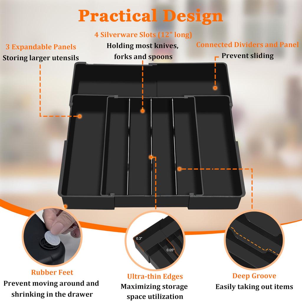 Spaclear Expandable Large Silverware Organizer - BPA-Free Food-Safe Utensil Drawer Organizer Adjustable Kitchen Drawer Organizer Flatware Cutlery Tray, Classified Storage for Spoons Forks Knives