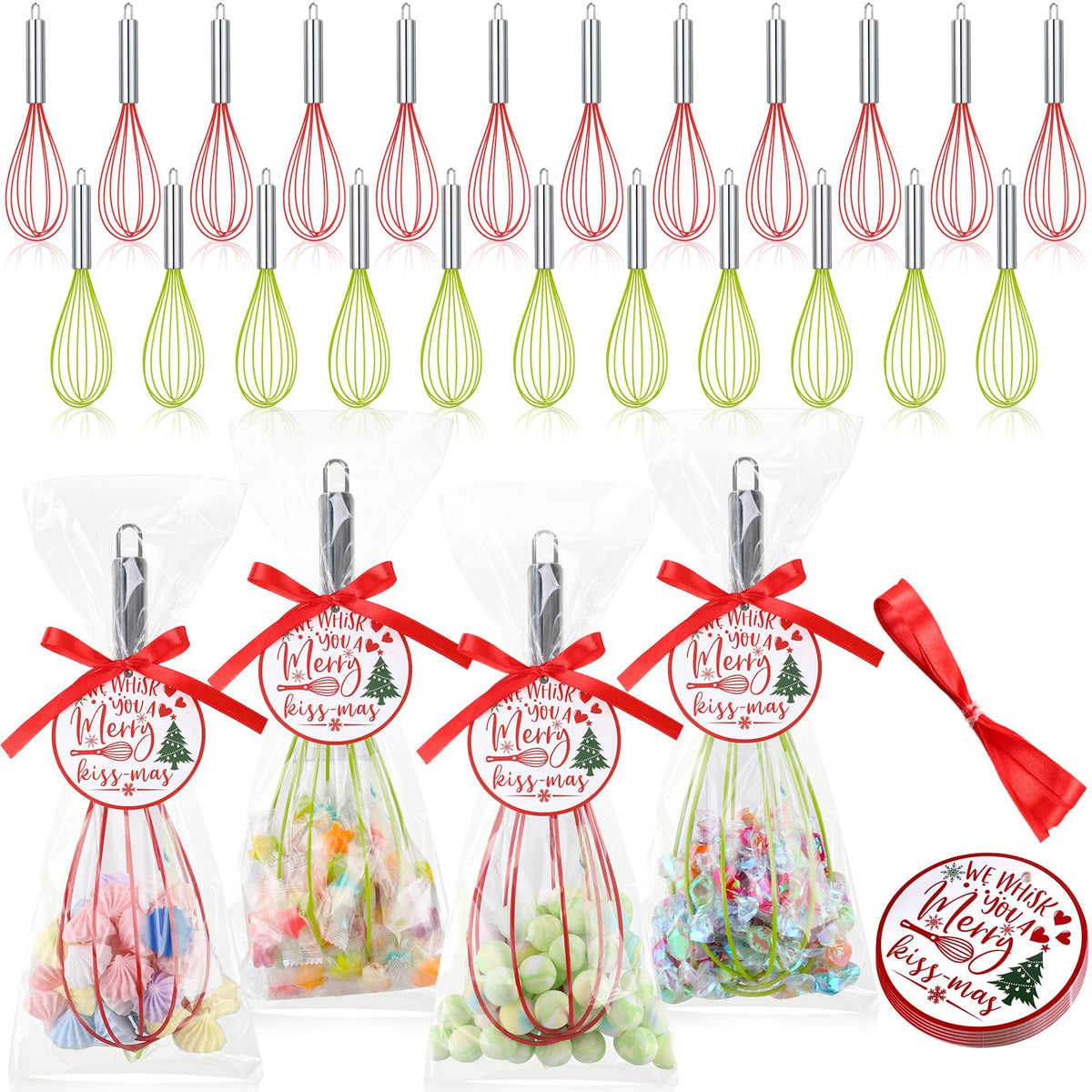 Foldtier 24 Sets 10 Inch Silicone Whisks Christmas Cooking Gifts Bulk