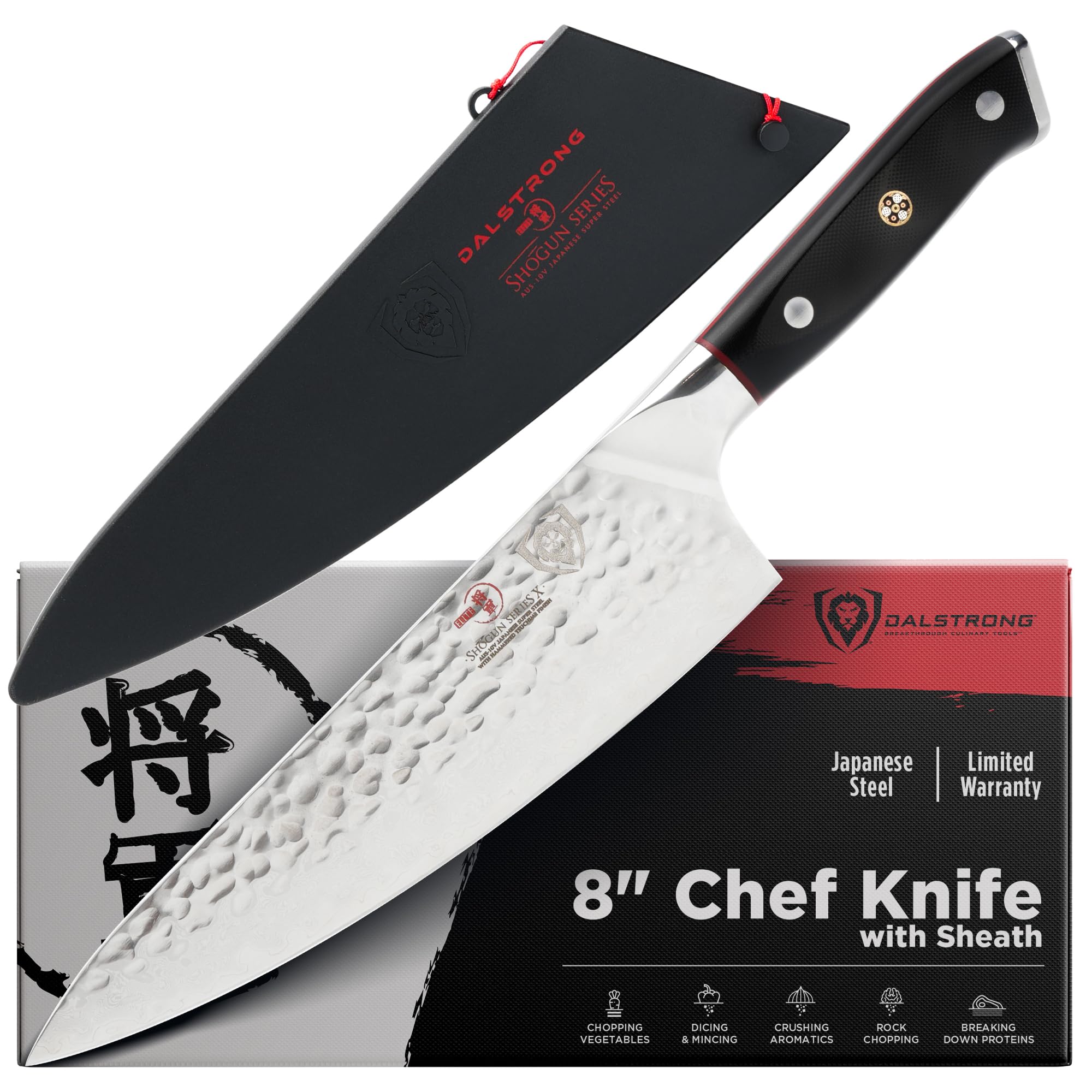 Dalstrong 8" Japanese Chef Knife (Gyuto) — 66-Layer Damascus AUS-10V Steel, Hand-Sharpened 8–12° Edge — For Meal Prep, Sushi, Home Butchering — Shogun ELITE - Full-Tang G-10 Handle, Customer Support