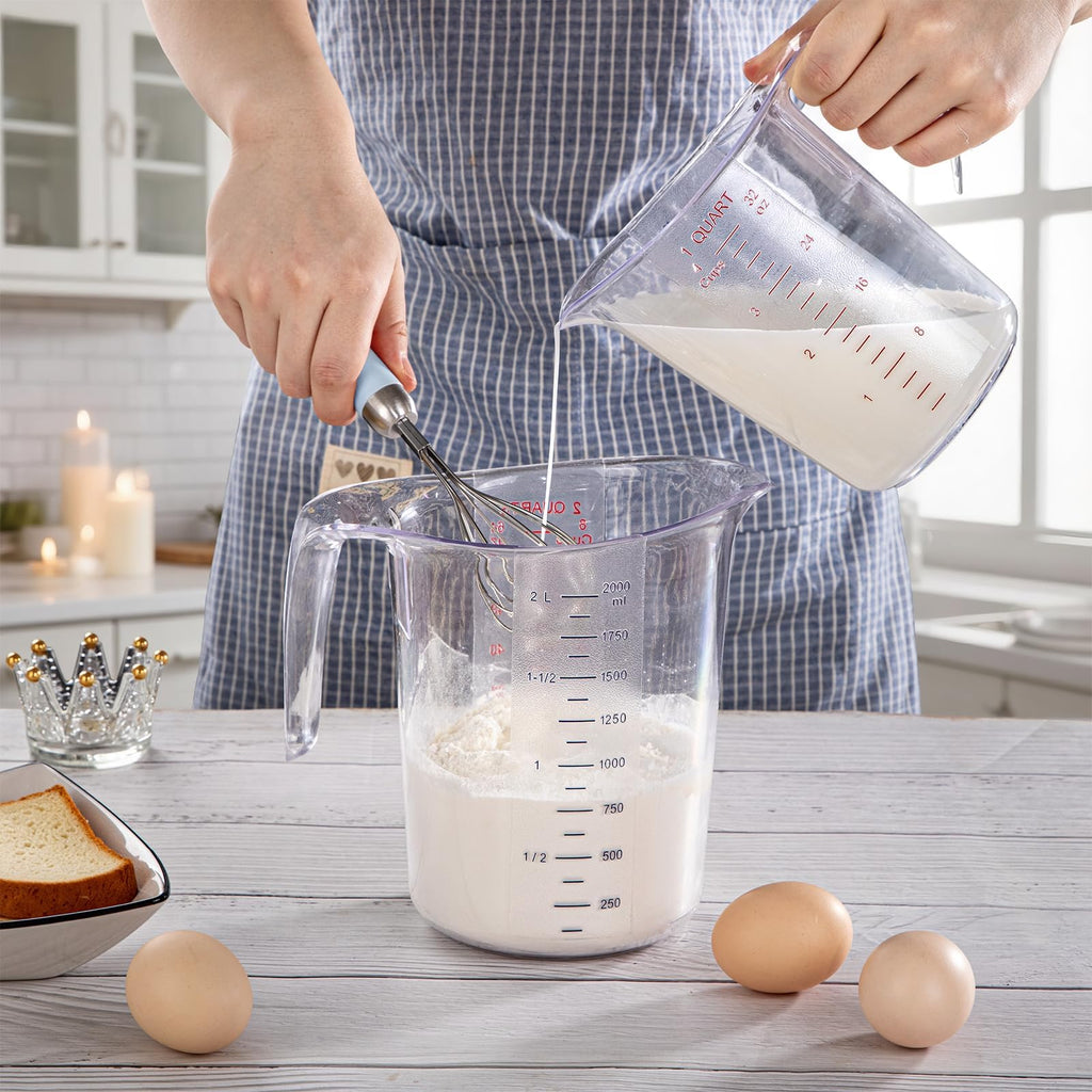 DaYammi Measuring Cups 4-Piece, Unbreakable Food-Grade Plastic Measuring Cup for Dishwasher, 1/2/4/8-Cup Nesting Liquid Measuring Cups for Prepping, Baking, Cooking, Readable Markings, Clear
