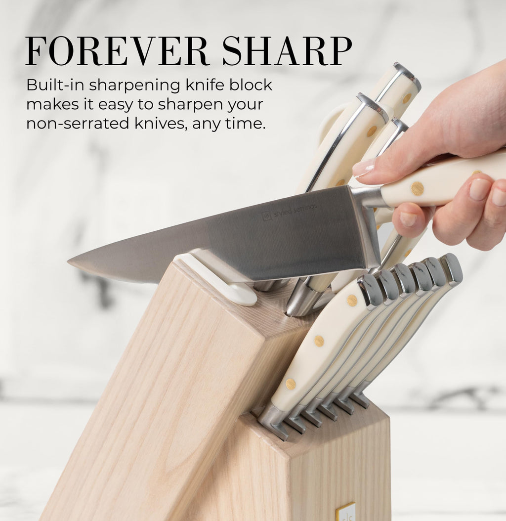 Styled Settings Copper Knife Set with Block & Built-In Sharpener, 14-Piece