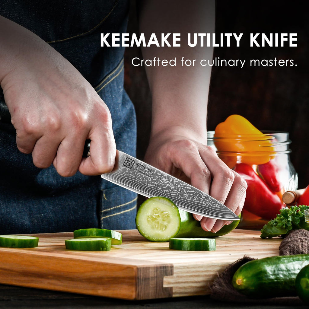 KEEMAKE Paring Knife, 5 Inch 67-Layer Damascus Steel Fruit Knife with Ergonomic G10 Handle, Multipurpose Kitchen Knife for Fruit and Vegetable Cutting