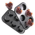 DRAONGYE 2 Packs Round Muffin Baking Pan, Premium Steel Muffin Pan for Baking, Cupcake Tin Cheesecake Pans, Bakeware Muffin Top Pan (6 Cups,Black)