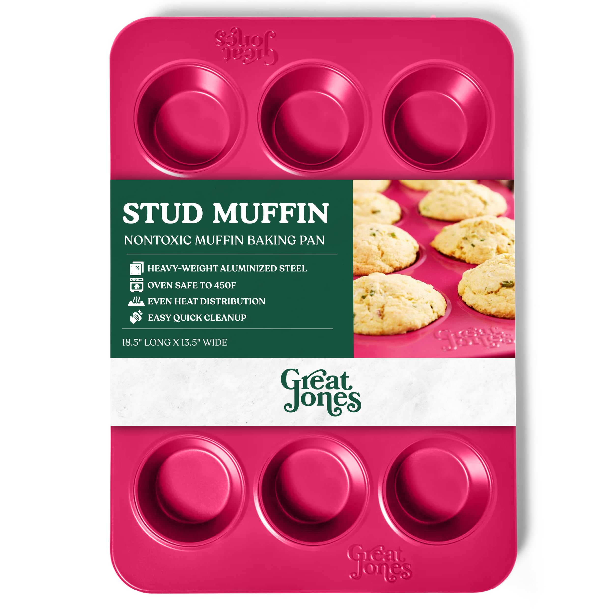 Great Jones Nonstick 12-Cup Muffin Pan (Raspberry) | Non Toxic