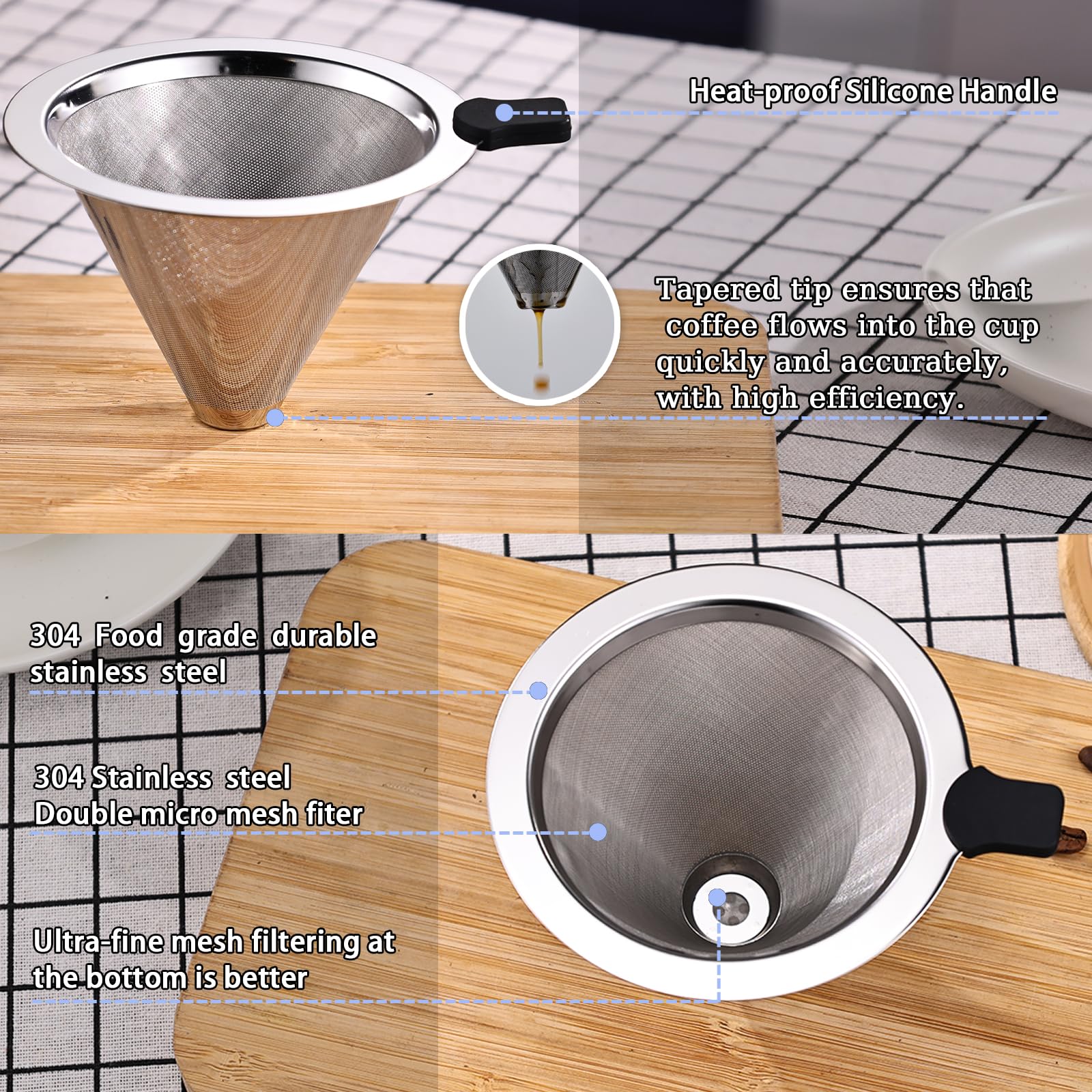 Pour Over Coffee Filter Dripper,Stainless Steel Reusable Cone Drip