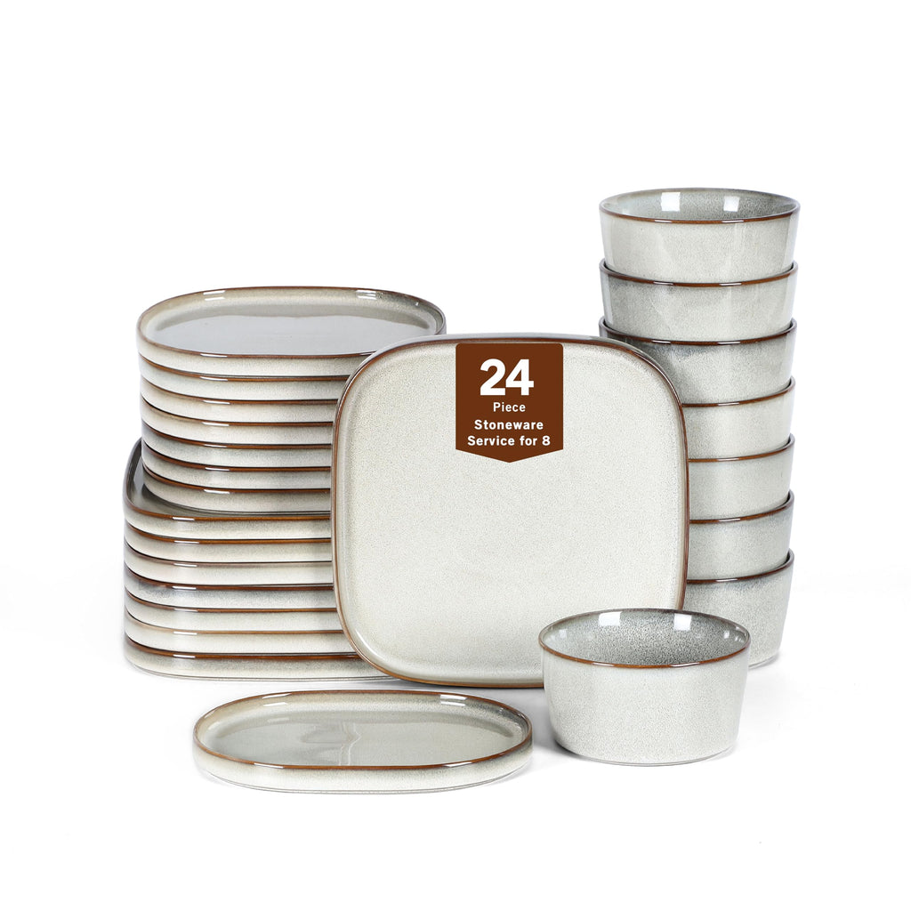 Stone Lain Cairo 12-Piece Dinnerware Stoneware, Plates and Bowls, Microwave and Dishwasher Safe, Includes Dinner and Salad Plates, Cereal Bowls, Dish Set for 4, Grey
