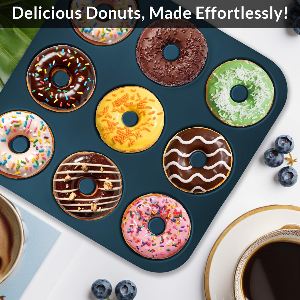 FUNLAVIE Large Silicone Donut Pan for Baking,9 Cavity Non-Stick Food Molds