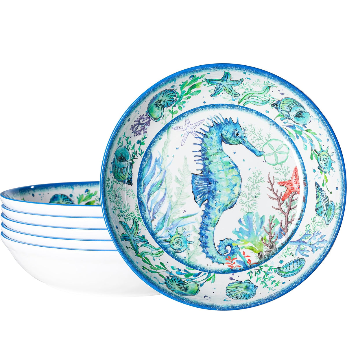 LEHAHA Extra larger Melamine serving bowl set, Coastal 13.75 Inch 130 Oz Large Fruit Bowl, Pasta Bowl, Set of 2, Serving Dishes for Entertaining, Vibrant Color Large Bowl for Party…