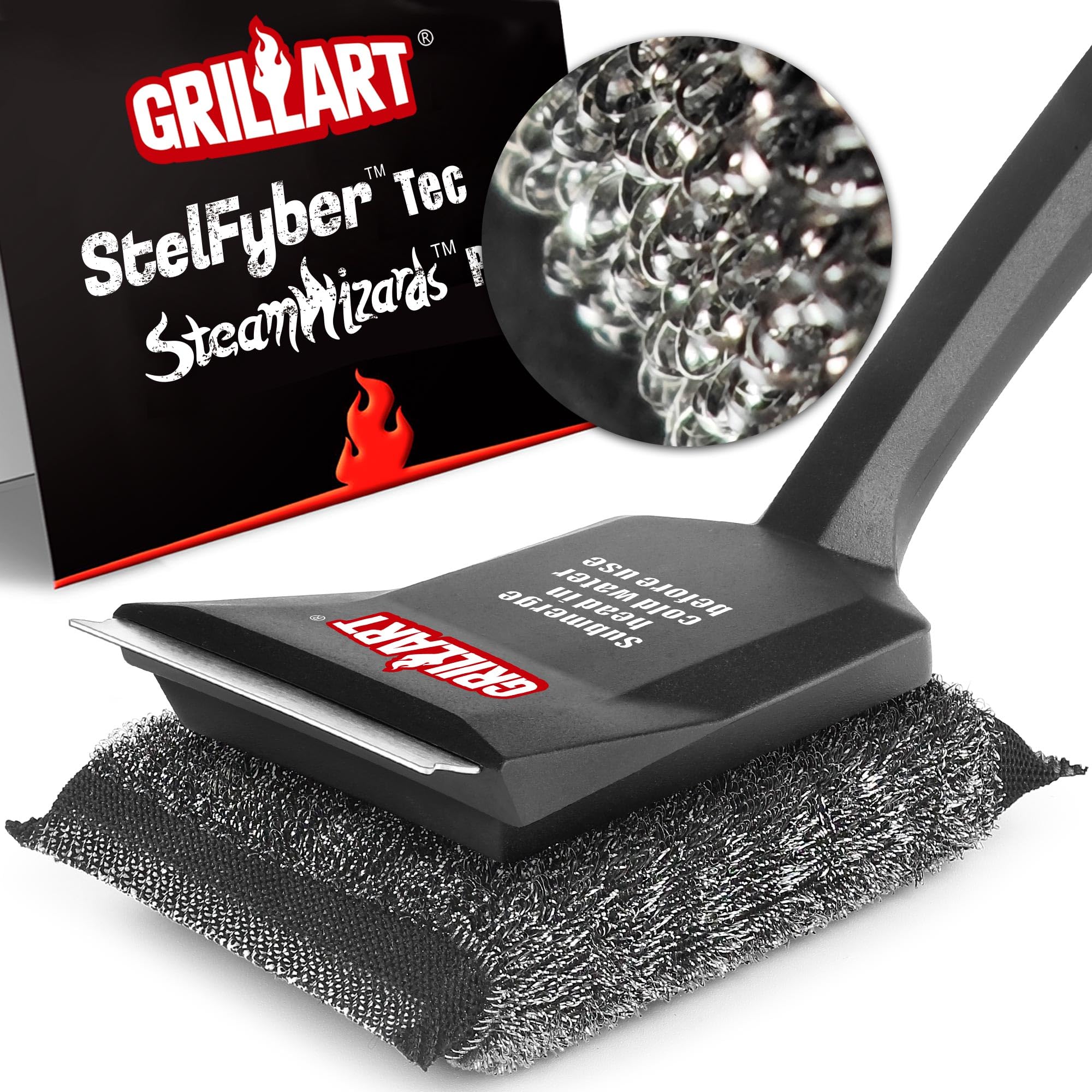 GRILLART Grill Brush Bristle Free, SteamWizards [Safe & Efficient] Grill Cleaner Brush for All Grill Grates, Replaceable Pad BBQ Grill Brush for Outdoor Grill, Grill Accessories, Gifts for Men/Dad