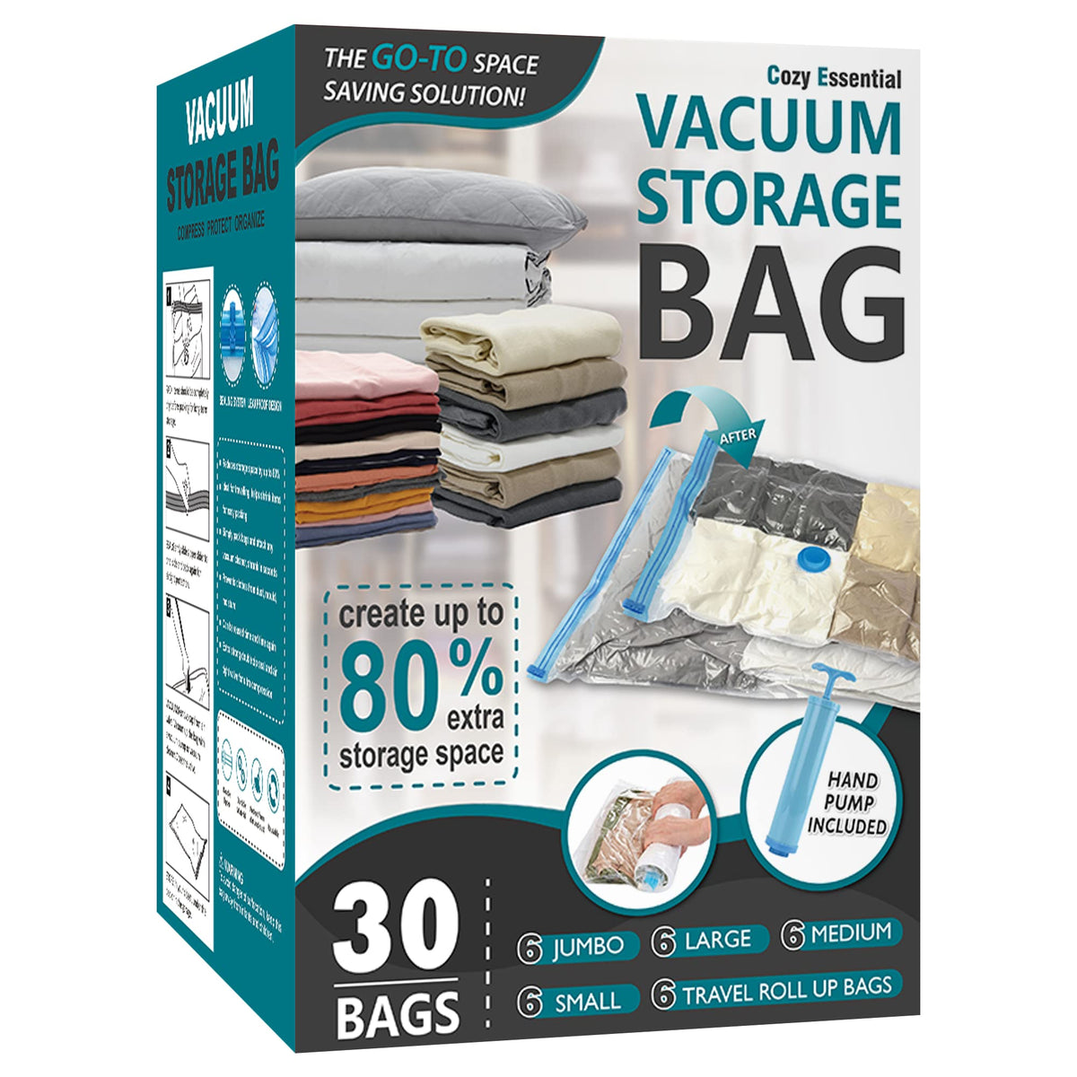 4 XXL Jumbo Vacuum Storage Bags for Bedding, Space Saver with Hand Pump