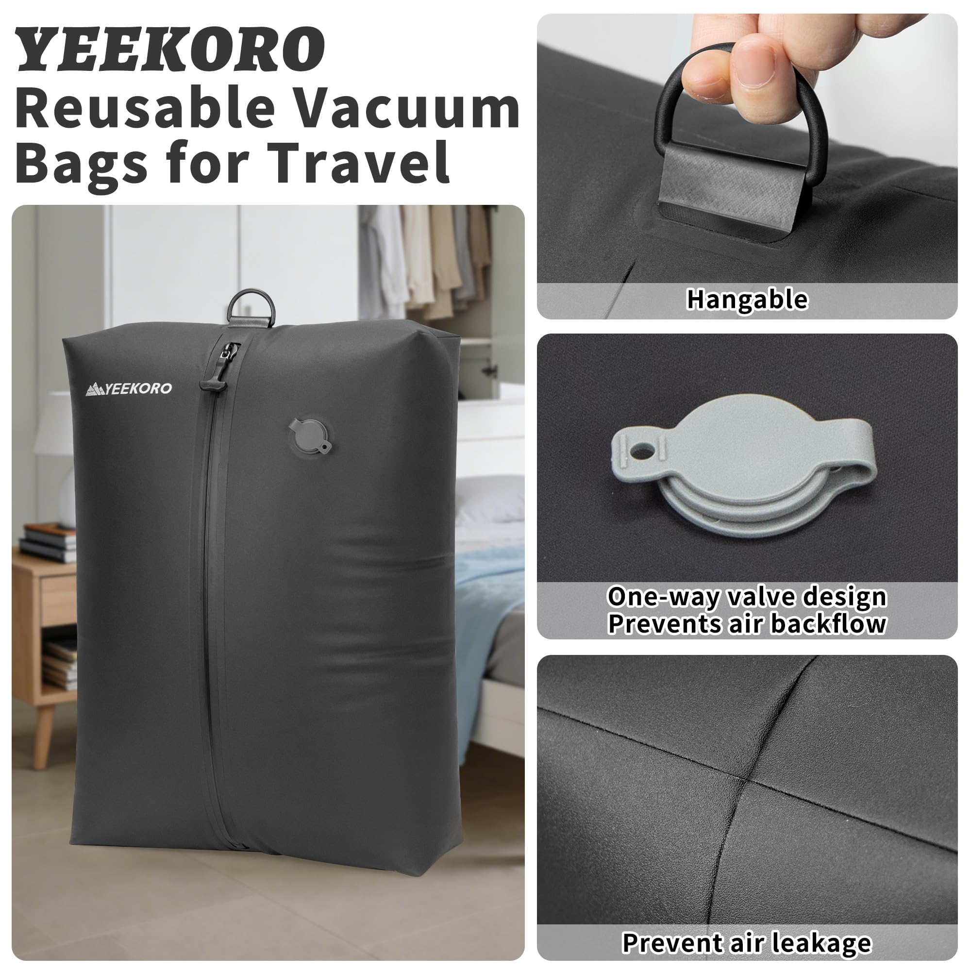 YEEKORO Vacuum Bag for Travel,IPX8 Waterproof Reusable Compression Bags