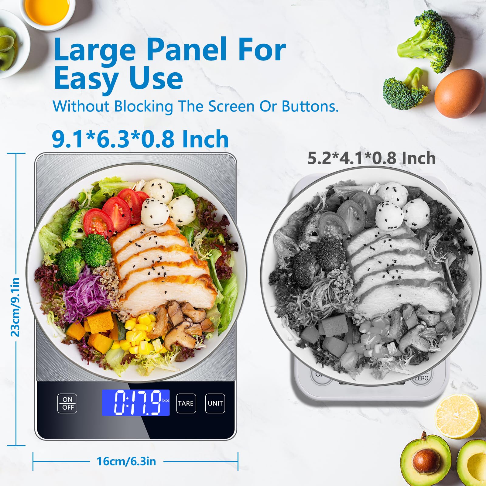Food Kitchen Scale, Digital Food Scale 33lb Digital Kitchen Scale Precisely Measures Grams and Ounces for Meal Prep Baking and Cooking, Rechargeable 304 Stainless Steel Kitchen Scale LCD Display