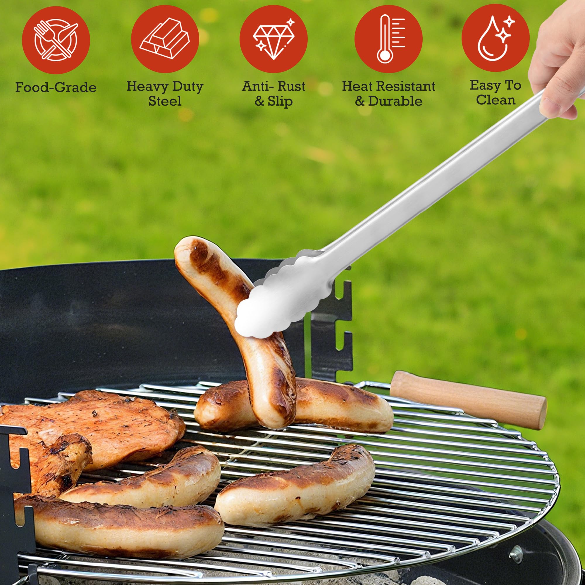 7/9/12 Inch Kitchen Tongs for Cooking, Heat Resistant Stainless Steel Tongs