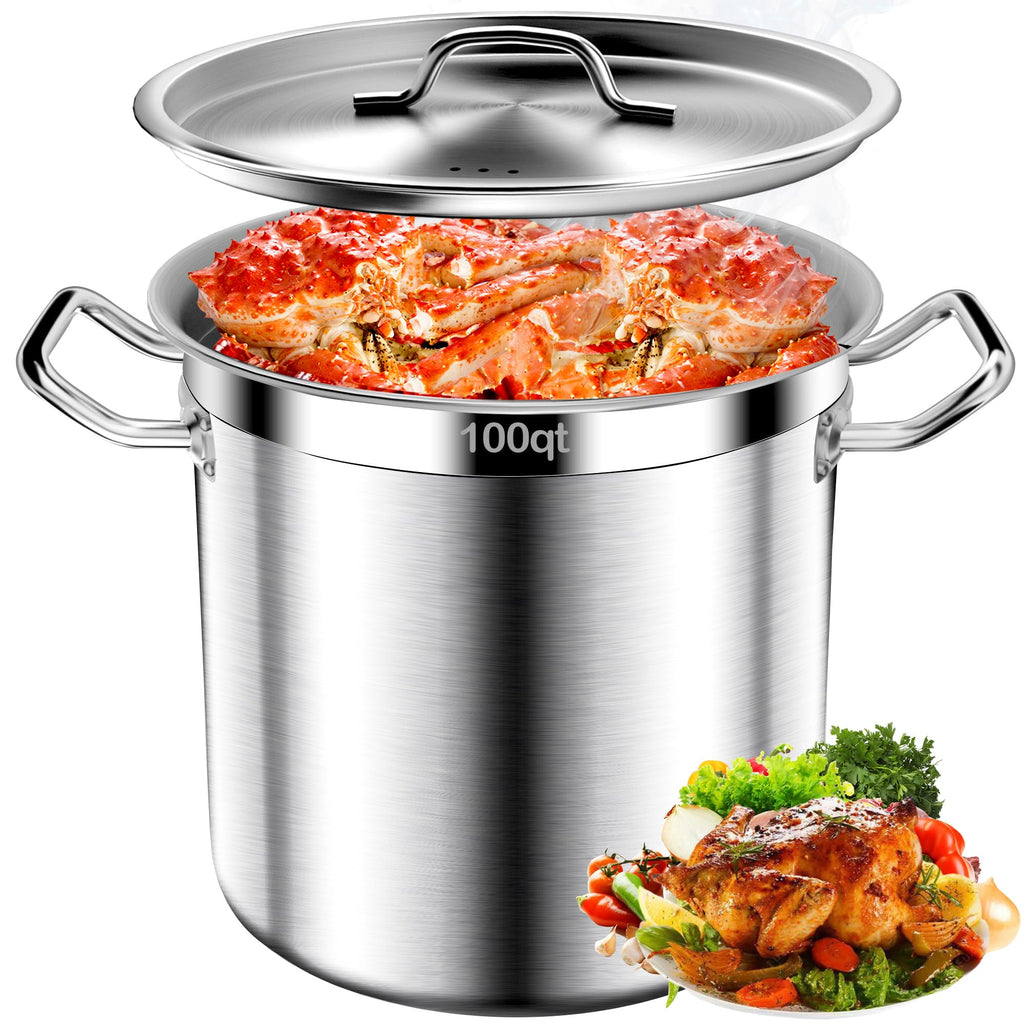 Stainless Steel Stock Pot，20QT Large Stock Pot with Lid for Boiling Cooking Soup Stew Canning, Heavy Duty Tri-Ply Bottom for Boiling Cooking Soup Stew Canning Cooking Pots, Cookware Sauce Pots