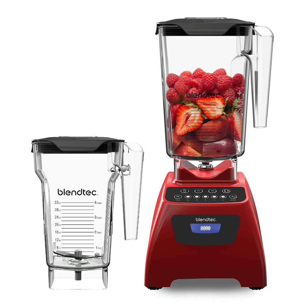 Blendtec Classic 575 Blender- WildSide+ Jar (90oz) and Four Side Jar (75oz) BUNDLE- 4 Pre-programmed Cycles-5-Speeds - Professional-Grade Power-Self-Cleaning - Poppy Red